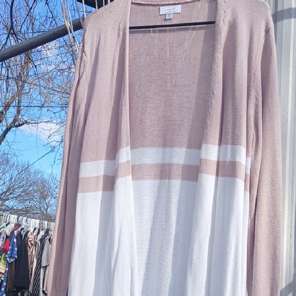 Time and Tru Pink and White Open Front Cardigan